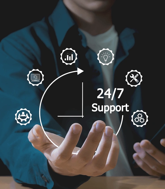 Man holding a phone with a 24/7 support, showcasing reliable 24/7 customer support for transcription queries and solutions. Man holding a phone with a 24/7 support, showcasing reliable 24/7 customer support for transcription queries and solutions.