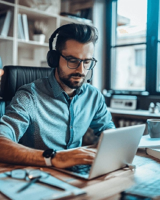 Transcriptionist working on the laptop for seamless and time-efficient Automated transcription services for businesses.