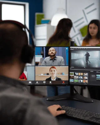 Captioner adding closed captioning services austin to video for user with hearing disability, improving video accessibility.