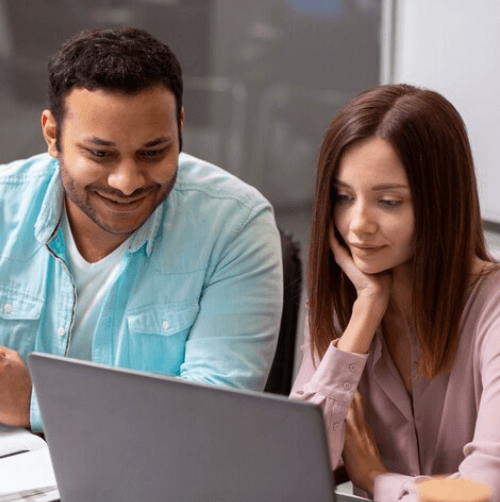Two expert translator working on a multimedia, symbolizing cultural adaptation services in multimedia translation projects. Two expert translator working on a multimedia, symbolizing cultural adaptation services in multimedia translation projects.