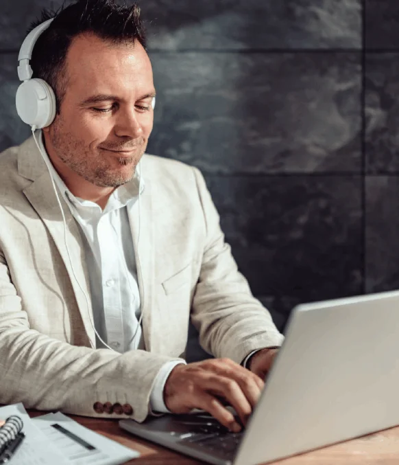 A marketer aligns webinar captions with timestamps on screen using Irving Transcription Services for audio and video.