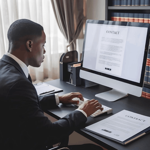 An attorney reviews a deposition transcript with timestamps from Irving Transcription Services for legal proceedings.