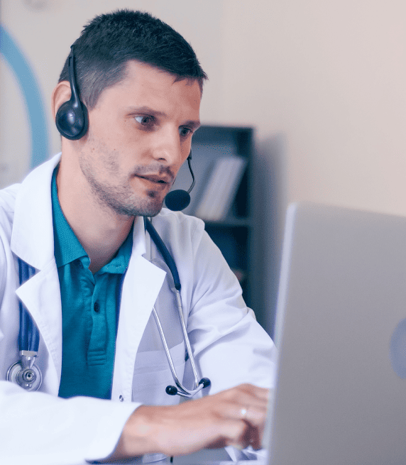 A medical transcriptionist at work in Springfield transcribes consultations and patient records for healthcare organizations. A medical transcriptionist at work in Springfield transcribes consultations and patient records for healthcare organizations.