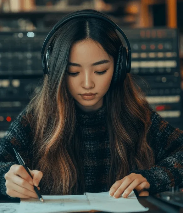 An editor checks mixed-language speaker labels using Korean Transcription Services to track Korean and English switches.