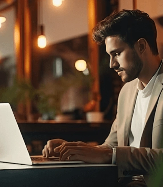 Multimedia expert man using a laptop, reflecting reliable multimedia translation services for media projects. Multimedia expert man using a laptop, reflecting reliable multimedia translation services for media projects.