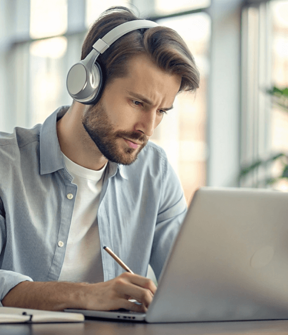 Customer accesses Winston-Salem's online transcription services, receiving accurate transcriptions for their works.