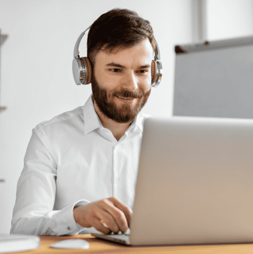A transcriber working through Rush transcription, following quality control steps to ensure fast and accurate results.