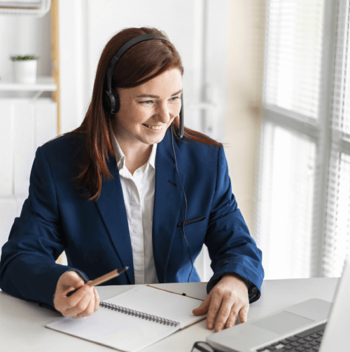 A happy customer reading a certified transcription, ensuring compliance with standards and exceptional accuracy in Ottawa.
