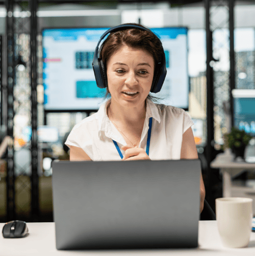 Customer benefiting from a guaranteed 99% accuracy on Rush transcription services, with error revisions available.