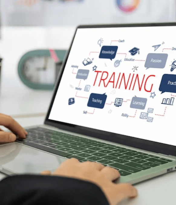 A learning interface on laptop working translator, highlighting specialized training video translation services. A learning interface on laptop working translator, highlighting specialized training video translation services.