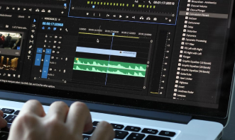 A captionist providing captions to a video.