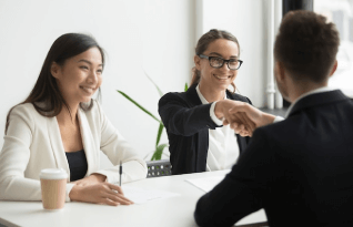A business meeting with two women