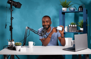  A professional vlogger recording a video