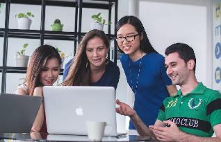  A team of transcribers working on a project together