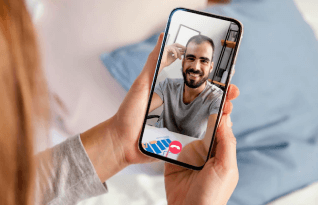  Two people talking over a video call