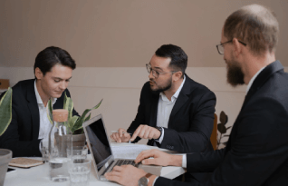 Transcribers working in office