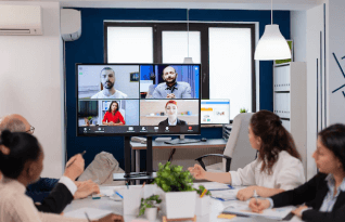 A group of people in a team meeting over a video call